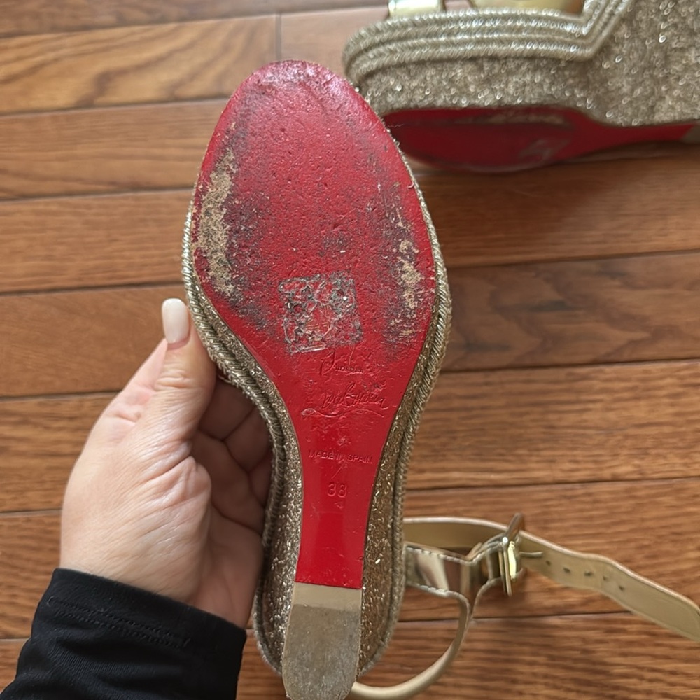Christian louboutin espadrille glitter wedge sz 38 - Picture 12 of 14